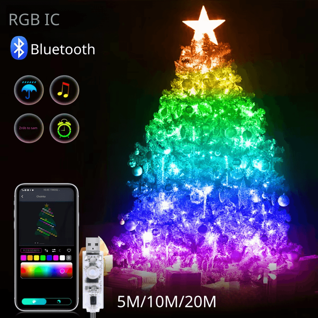 Lampki smart RGB/LED świąteczne sterowne pilot/aplikacja